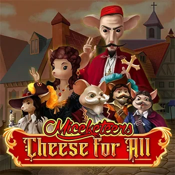 Miceketeers Cheese for All – slot game cover art with cartoon mice characters