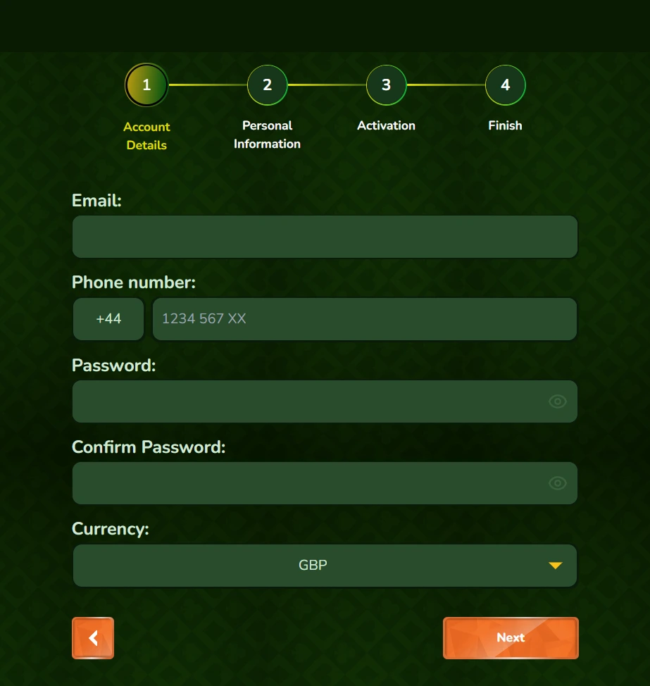 SpinMillion – account creation form with GBP currency selection